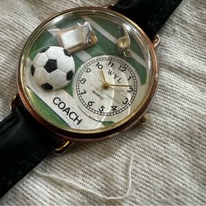 Soccer Coach Theme Wrist Watch Black and Gold